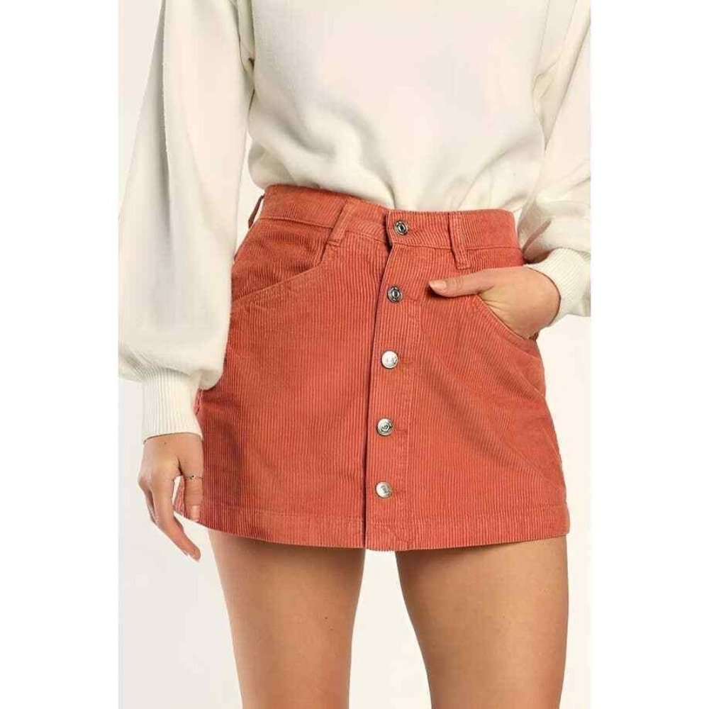 Free People NWT Ray Cord Button-Up Mini Skirt Terracotta Size XS Cor